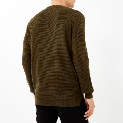 Khaki green waffle long sleeve top